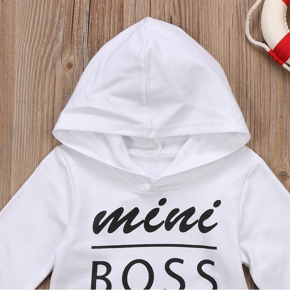 0-5T Baby Boy or Girl White Logo Mini Boss Hoodie - Picture 4 of 6